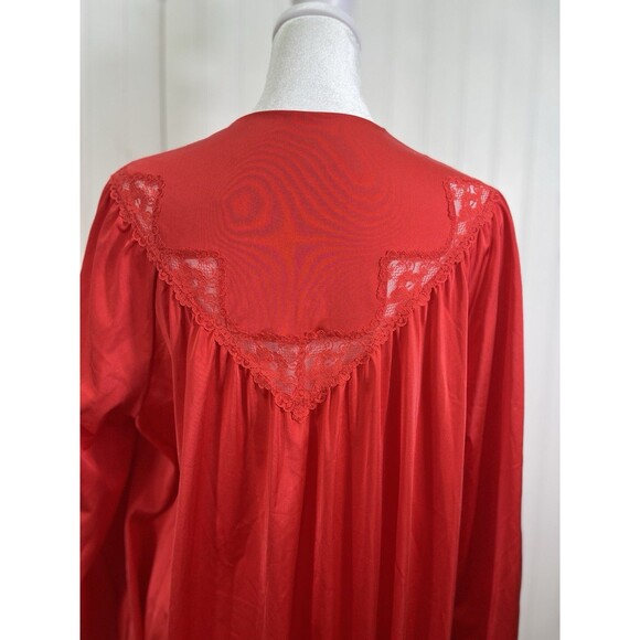 VTG. SHADOWLINE Long Red Robe Lace Button Up SZ Med Hollywood Glam Granny Core - Picture 7 of 10